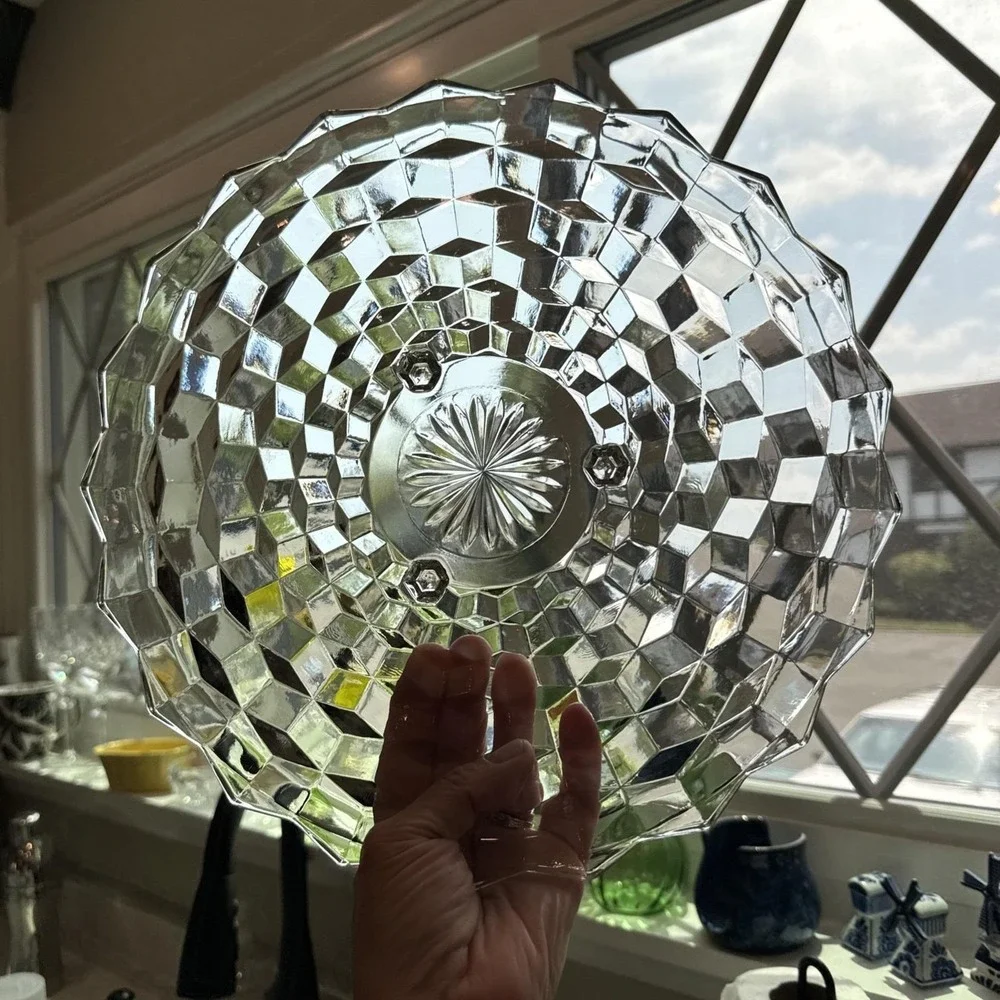 Fostoria American Clear Pressed Glass 12.5 inch Footed Cake Plate Vintage